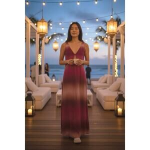 Malai A29291 Tiedye Ilusión Slit Front Dress Sz Small NWT Resort Vacation Beachy